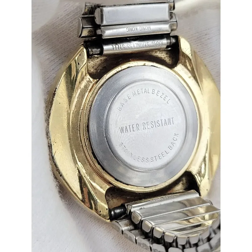 Vintage Timex Water Resistant Watch Mens Date Two Tone Expansion Band PARTS ONLY